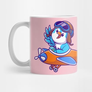 Cute Bird Riding Airplane Cartoon Mug